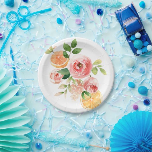 Frisches Obst und Blume Aquarellgestaltung Pappteller (Party)