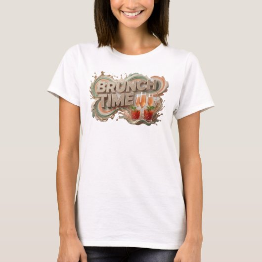 Frisches Orange BRUNCH-ZEIT Statement T-Shirt (Vorderseite)