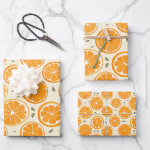 Frisches Orangen-Scheiben-Muster – Helle Zitrusfru Geschenkpapier Set