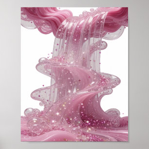 Frisches Silbernes PINK GLITTER WASSERFALL Tragbar Poster