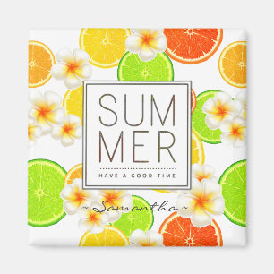 Frisches Sommerfrücht und exotische Plumeria-Blum Magnet
