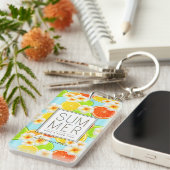 Frisches Sommerobst und exotische Plumeria-Blume Schlüsselanhänger (Vorderseite rechts)