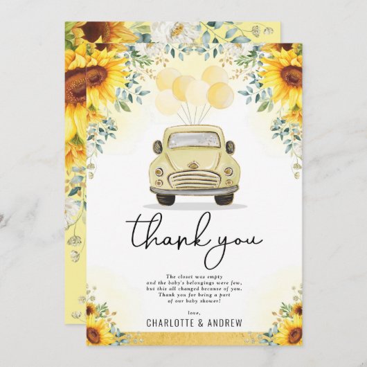 Frisches Sonnenblumenlaufwerk durch Quarantäne-Bab Dankeskarte (Vorne/Hinten)