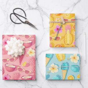 Frisches tropisches Sommer-Wrap-Papier Set aus 3 Geschenkpapier Set