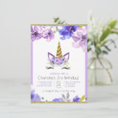 Frisches Violett | Unicorn Girl Lila Birthday Part Einladung (Stehend Vorderseite)
