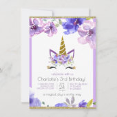 Frisches Violett | Unicorn Girl Lila Birthday Part Einladung (Vorderseite)