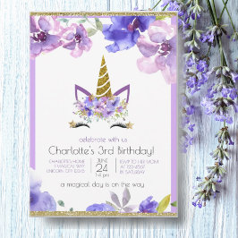 Frisches Violett | Unicorn Girl Lila Birthday Part Einladung