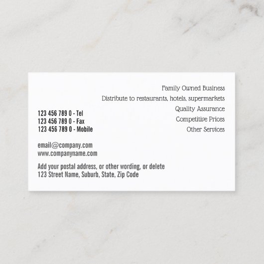 Frischfischgeschäft mit Meeresfrüchten Visitenkarte (Rückseite)