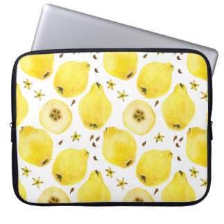 Frischgelbe Quittfrüchte, wasserfarbene nahtlose P Laptopschutzhülle