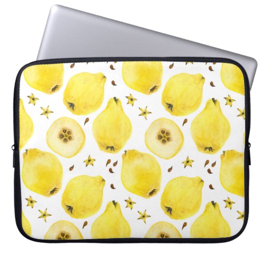 Frischgelbe Quittfrüchte, wasserfarbene nahtlose P Laptopschutzhülle (Vorderseite)