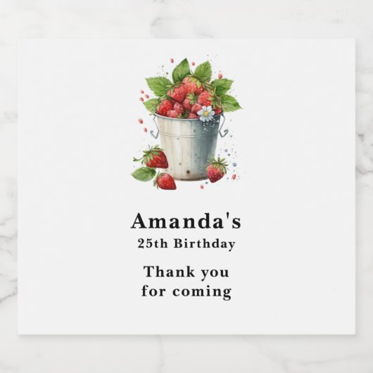 Frischgepflückte Erdbeeren in einem Eimer Bierflaschenetikett (Einzelnes Label)