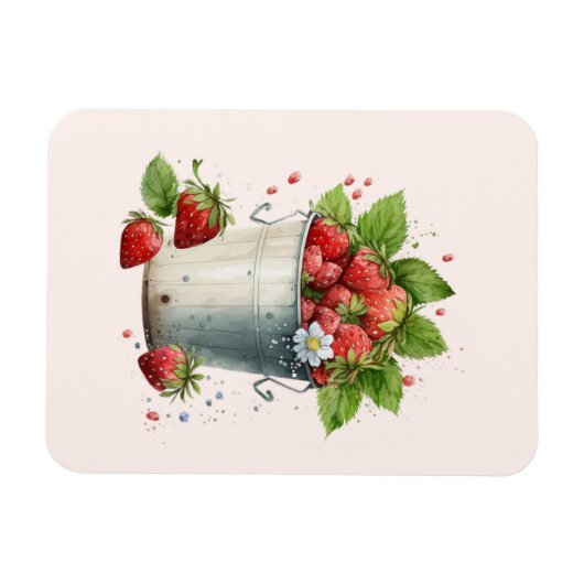 Frischgepflückte Erdbeeren in einem Eimer Magnet (Horizontal)