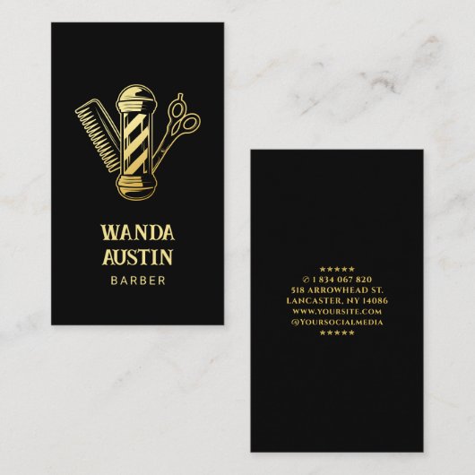Frischhaltefass aus schwarzem und goldenem Kamm Visitenkarte (Vorne/Hinten)