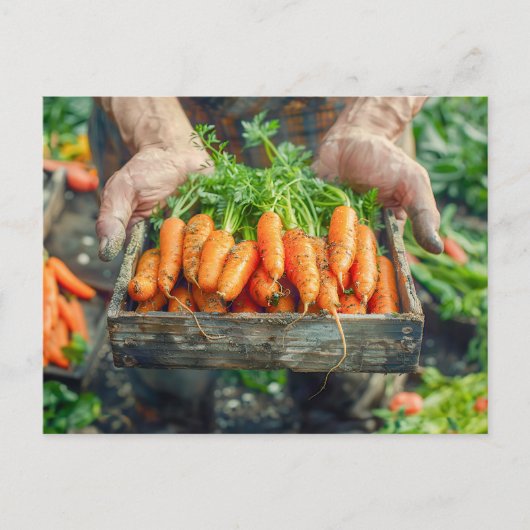 Frischkarotten in Holzkiste Feiertagspostkarte (Vorderseite)