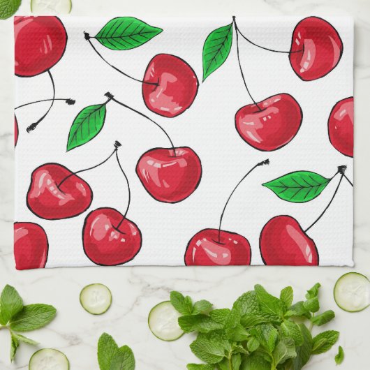 Frischkirschmuster Geschirrtuch (Gefaltet)