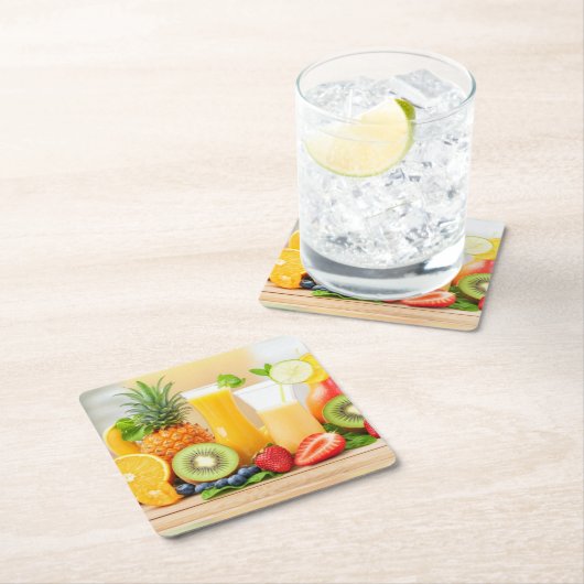 Frischsaftfrüchte Rechteckiger Pappuntersetzer (Vor Ort)