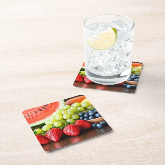 Frischsaftfrüchte Rechteckiger Pappuntersetzer (Vor Ort)