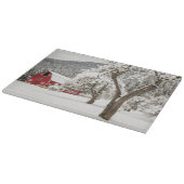 Frischschnee auf roter Scheune Schneidebrett (Ecke)
