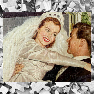 Frischvermählte bei einer Vintage-Hochzeit, glückl Puzzle