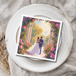 Frischvermählte Braut & Bräutigam Hochzeitsmalerei Serviette