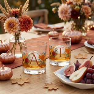 Frischvermählte Monogramm Braut Bräutigam Herbst H Whiskyglas