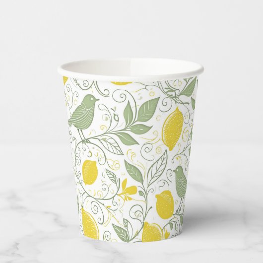 FrischZitronen, Blätter und Vögel-ID1052 Pappbecher (Links)