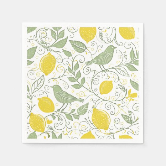 FrischZitronen, Blätter und Vögel-ID1052 Serviette (Vorderseite)