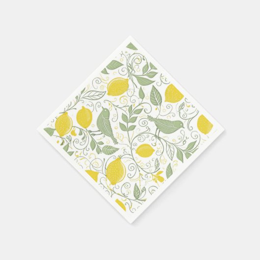 FrischZitronen, Blätter und Vögel-ID1052 Serviette (Ecke)