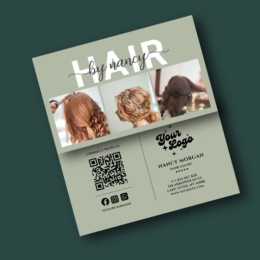 Friseur 3 Foto-Collage & QR-Code-Logo Visitenkarte