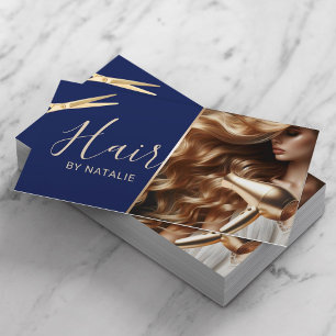 Friseur Beauty Girl Foto Navy Blau Salon Visitenkarte