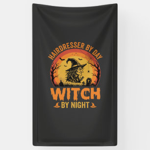 Friseur bei Tag, Hexe bei Nacht Halloween-Design Banner