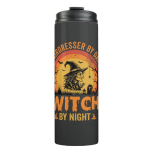 Friseur bei Tag, Hexe bei Nacht, Halloween-Design Thermosbecher