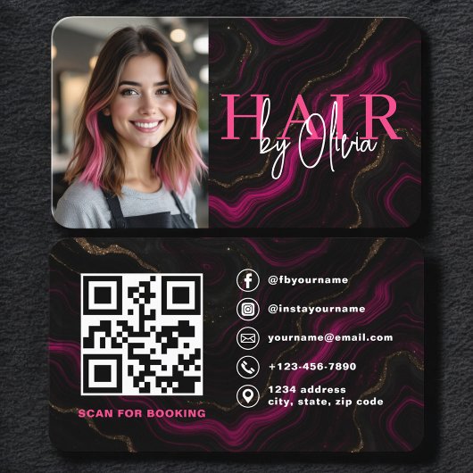 Friseur Black Pink Foto QR-Code  Visitenkarte