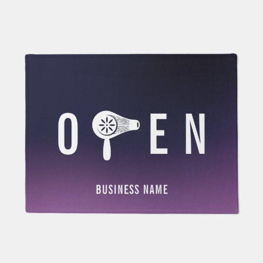 Friseur Blow Dry Bar Deep Lila Open Willkommen Fußmatte (Vorderseite)