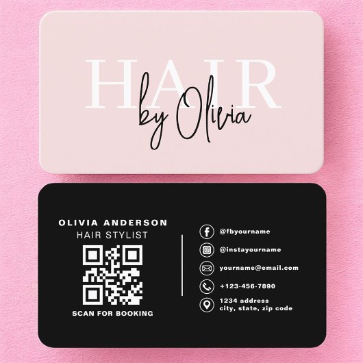 Friseur Blush Pink QR-Code Visitenkarte
