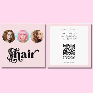 Friseur Blush Pink White 3 Foto QR Code Quadratische Visitenkarte
