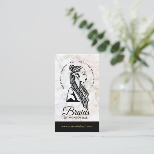 Friseur Braiding Salon Braid Stylist Marmor B Visitenkarte (Stehend Vorderseite)