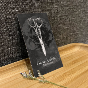 Friseur Chic Schere Dunkle Floral Tafel Visitenkarte