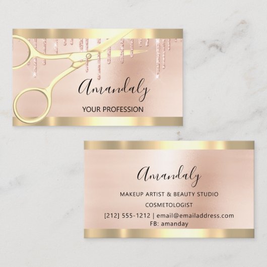 Friseur Coiffeur Goldschere Rose Gold Visitenkarte (Vorne/Hinten)