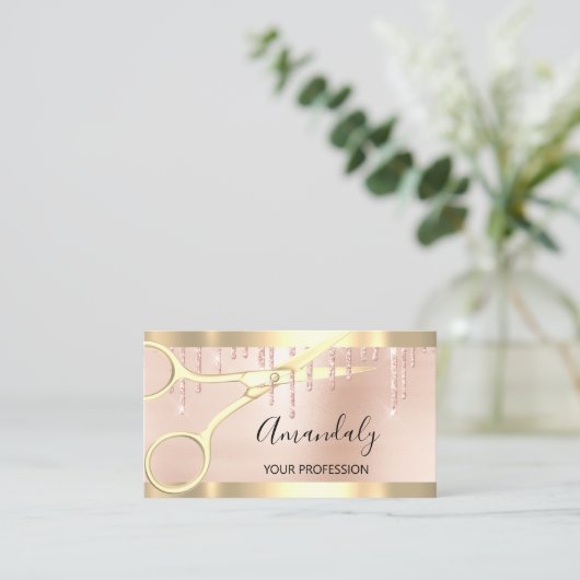 Friseur Coiffeur Goldschere Rose Gold Visitenkarte (Stehend Vorderseite)