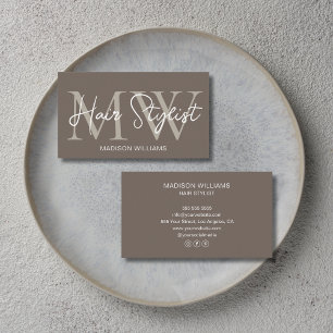 Friseur Custom Monogram Taupe Visitenkarte