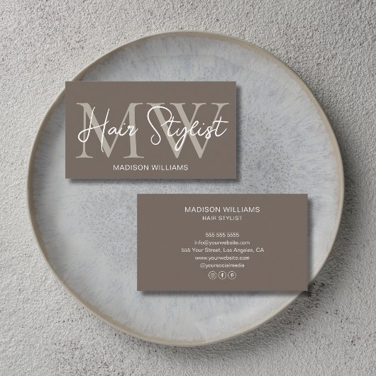 Friseur Custom Monogram Taupe Visitenkarte