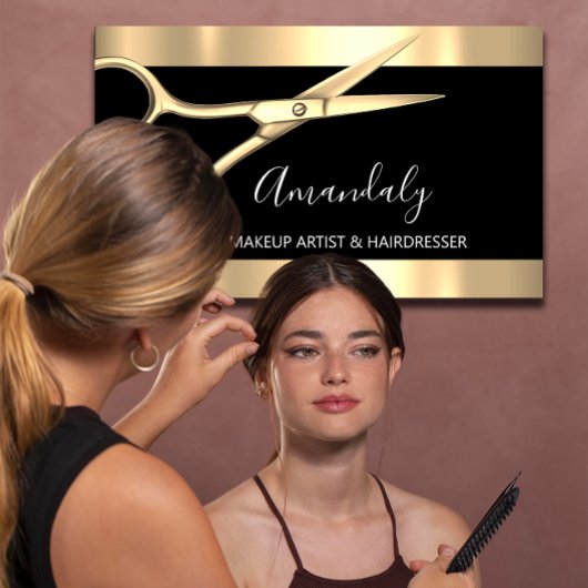 Friseur der Hair Stylist Goldene Schere Moderne Visitenkarte