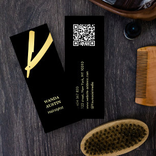 Friseur Elegant Chic Falsches Goldrasiermesser Qr Mini Visitenkarte