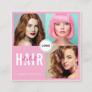 Friseur-Foto-Collage QR-Code Elegant Quadratische Visitenkarte