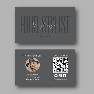 Friseur-Foto-QR-Code Dunkelgrau Visitenkarte