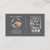 Friseur-Foto-QR-Code Dunkelgrau Visitenkarte (Rückseite)