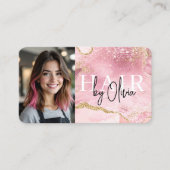Friseur-Foto-QR-Code Pink Marmor Visitenkarte (Vorderseite)
