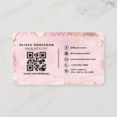 Friseur-Foto-QR-Code Pink Marmor Visitenkarte (Rückseite)