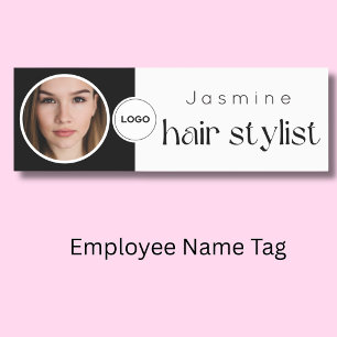 Friseur-Foto Schwarz-Weiß Professionell  Namensschild